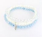 Elastisches Edelstein-Armband-3er-Set Aquamarin, Perlmutt, Bergkristall, Anhänger Silber