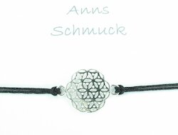 AnnS Schmuck Armband Blume des Lebens, Band schwarz, Silber