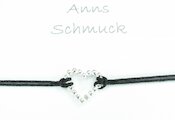 AnnS Schmuck Armband Kugel-Herz Band schwarz, Silber