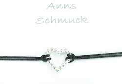 AnnS Schmuck Armband Kugel-Herz Band schwarz, Silber