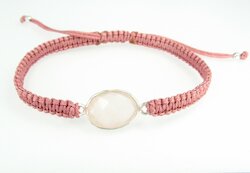 AnnS Schmuck Makramee-Armband rosa, Rosenquarz oval M, Silber