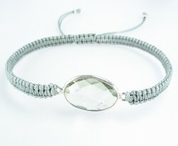 AnnS Schmuck Makramee-Armband silbergrau, Prasiolith oval L, Silber