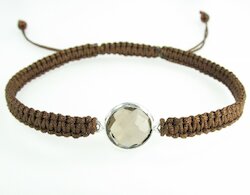 AnnS Schmuck Makramee-Armband braun, Rauchquarz rund M, Silber