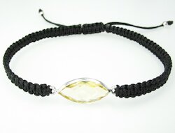 AnnS Schmuck Makramee-Armband schwarz, Citrin navette M, Silber