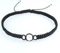 AnnS Schmuck Makramee-Armband schwarz, diamantierte Perlen, Silber