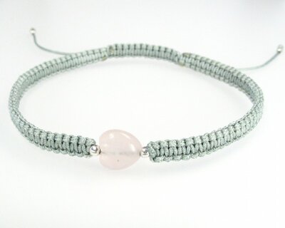 AnnS Schmuck Makramee-Armband silbergrau, Rosenquarz Herz, Silber