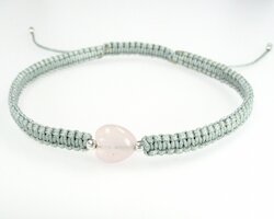 AnnS Schmuck Makramee-Armband silbergrau, Rosenquarz Herz, Silber