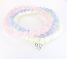 Elastisches Armband-3er-Set weiß blau rosa mit Schutzengel, Silber