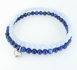 Elastisches Armband-2er-Set Lapislazuli Chalcedon, Herz Silber