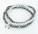 Elastisches Armband-3er-Set Hämatin Bergkristall, Sternchen-Anhänger Silber