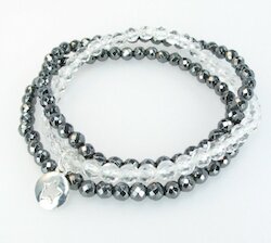 Elastisches Armband-3er-Set Hämatin Bergkristall, Sternchen-Anhänger Silber