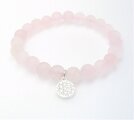 Elastisches Rosenquarz-Armband mit Blume des Lebens, silber