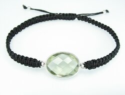 AnnS Schmuck Makramee-Armband schwarz, Prasiolith oval L, Silber
