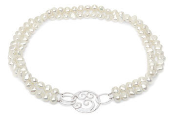 Curly Collier mit Schließe, große Perlen, silber, 83cm