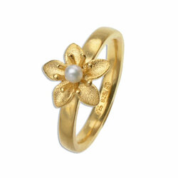 Bloomini Ring goldplattiert mit weißer Perle, 10mm