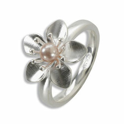 Ring Bloomy Silber, rosa Perle, 15mm
