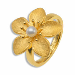 Bloomea Ring goldplattiert mit weißer Perle, 20mm