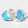 Campur Schmuck Ohrstecker Cabochon-Tropfen Chalcedon, silber