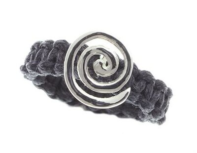 DUR Schmuck Makramee-Ring Spiral, Silber, schwarz
