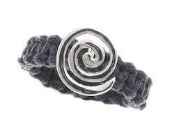 DUR Schmuck Makramee-Ring Spiral, Silber, schwarz