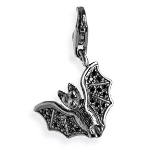 Heartbreaker Schmuck Charms Anhänger Fledermaus, Silber geschwärzt/Zirkonia