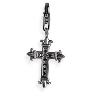 Heartbreaker Schmuck Charms Anhänger Kreuz, Silber geschwärzt/Zirkonia