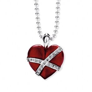 Heartbreaker Kette geschnüres Herz, Zirkonia, rot, klein