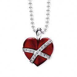 Heartbreaker Kette geschnüres Herz, Zirkonia, rot, klein