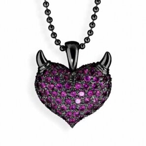 Heartbreaker Kette Herz/Hörner/sy.Granat, black