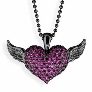 Heartbreaker Kette Herz/Flügel/sy.Granat, black