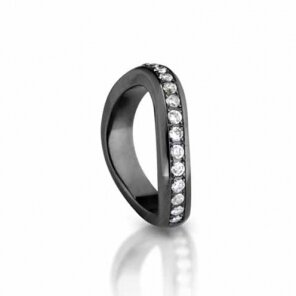 Heartbreaker Wellen-Ring black ruthenium/Zirkonia weiss