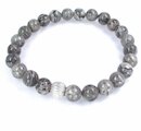 Herrlings Armband Crazy Achat, grau, geriffelte Perle Silber