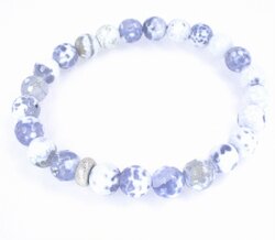 Herrlings Armband Wetter-Achat, blau weiss, Button-Perle Silber