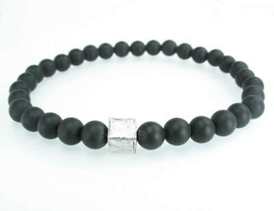 Herrlings Männerschmuck Armband Onyx matt schwarz 6mm, Würfel Silber