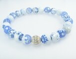 Herrlings Männerschmuck Armband Wetterachat, blau weiss, 8mm, Rillenperle Silber