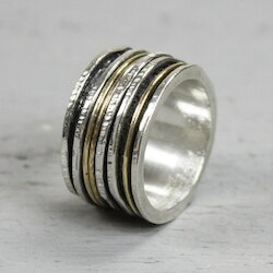 Jéh Jewels breiter Ring Touch of Gold mit feinen Ringen, silber/goldfilled