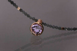 Lindenau Design Kette Jadeit mit Amethyst-Anhänger, Silber rosévergoldet