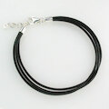 Lederarmband schwarz/silber, 3fach,