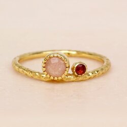 Muja Juma Ring rosa Mondstein, Granat, 925 Silber vergoldet