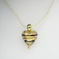 Gold-kupfer gestreiftes Muranoglas-Herz mit Perlenkette, vergoldet