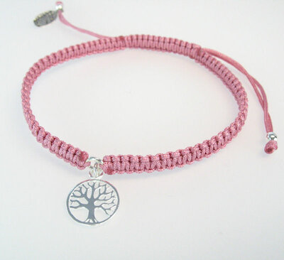 Makramee Armband Johhny Ahoi Lebensbaum, rosa, silber