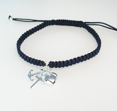 Maritimer Schmuck Armband Glaube Liebe Hoffnung Makramee blau, silber