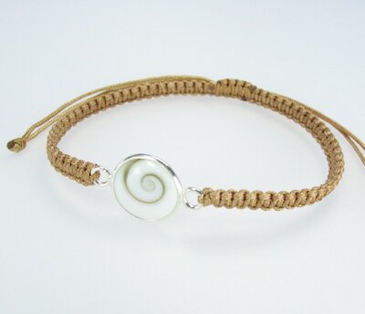 Makramee Armband Shiva Meeresauge, Silber, goldbraun
