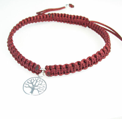 Makramee Armband Johnny Ahoi Lebensbaum, bordeaux rot, silber