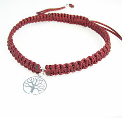 Makramee Armband Johnny Ahoi Lebensbaum, bordeaux rot, silber