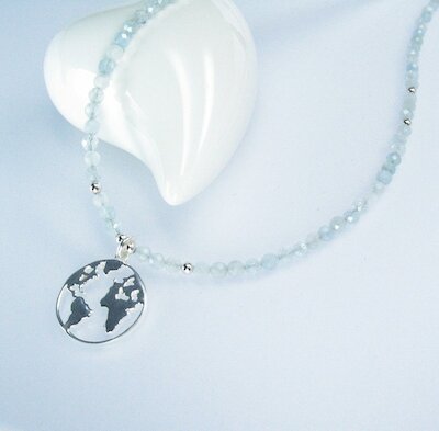 Collier Save the World, Aquamarin/Silber