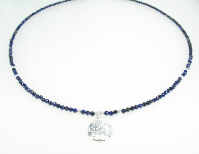 Kette Blume des Lebens, Lapislazuli, silber