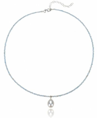 Collier Aquamarin mit Perl-Anhänger, silber