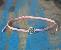 Makramee Glücks-Armband rosa, Kleeblatt, Silber