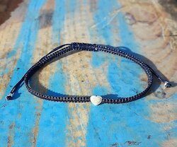 Makramee Freundschafts-Armband dunkelblau, Herz, Silber